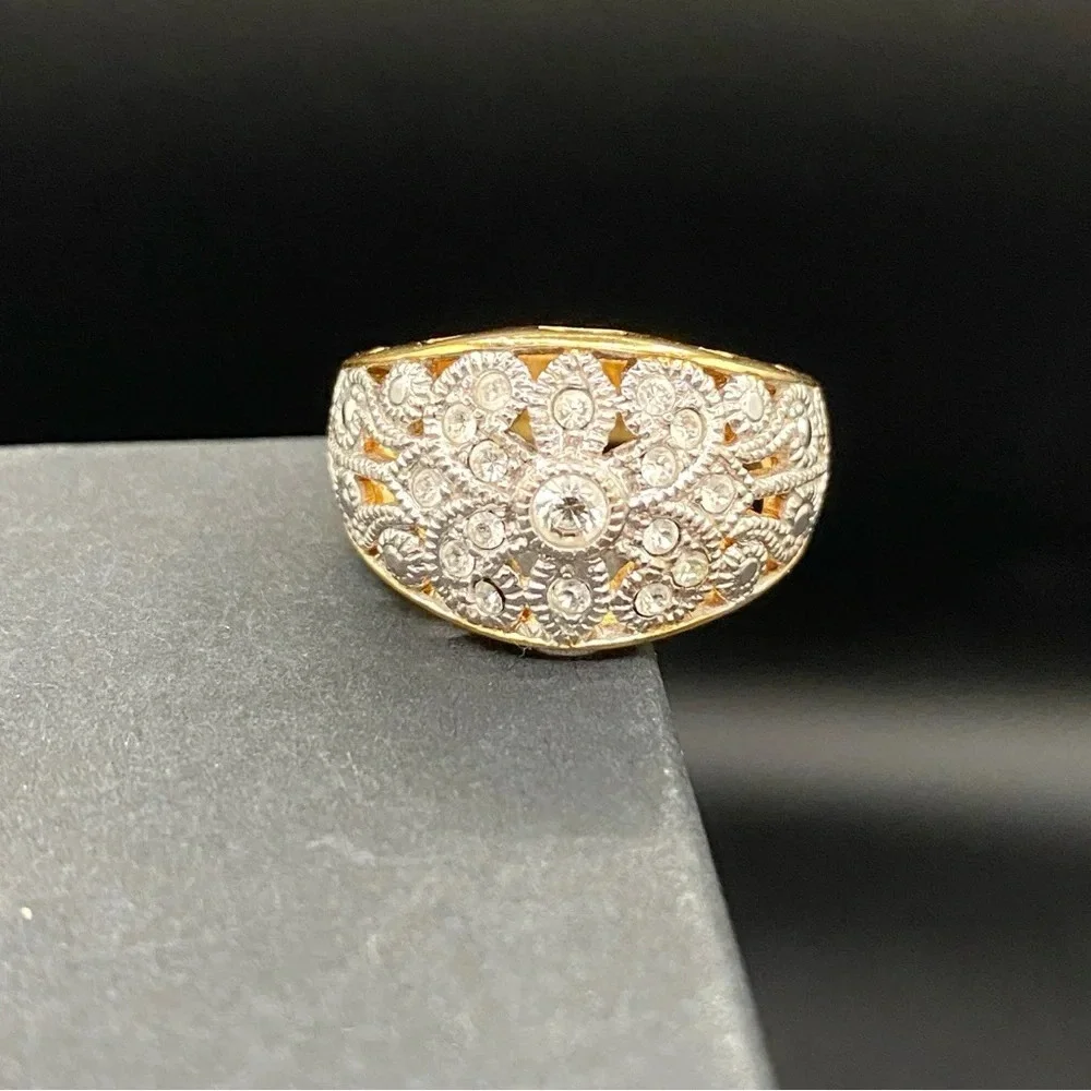 Vintage 90s Ornate Filigree Two-Tone Domed Cocktail Ring by Avon